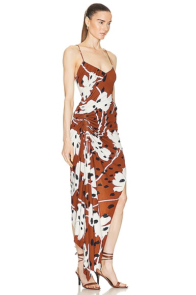 Shop Monse Floral Print Draped Slip Dress In Brown Multi