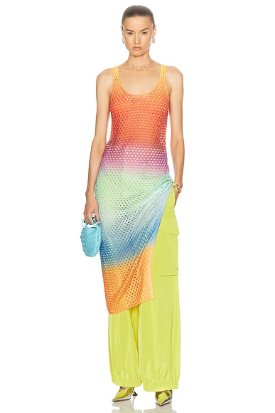 Blurry Stripe Midi Crochet Dress in Multi