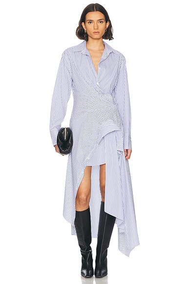 Monse Cascade Shirt Dress in Ivory & Navy