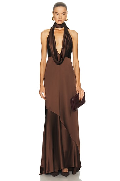Monse Scarf Maxi Dress in Brown