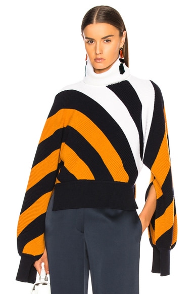 Diagonal Stripe Turtleneck Sweater