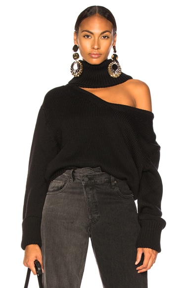 Drop Shoulder V Neck Turtleneck Sweater