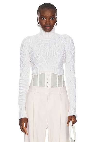 Cropped Cable Sweater in Ivory