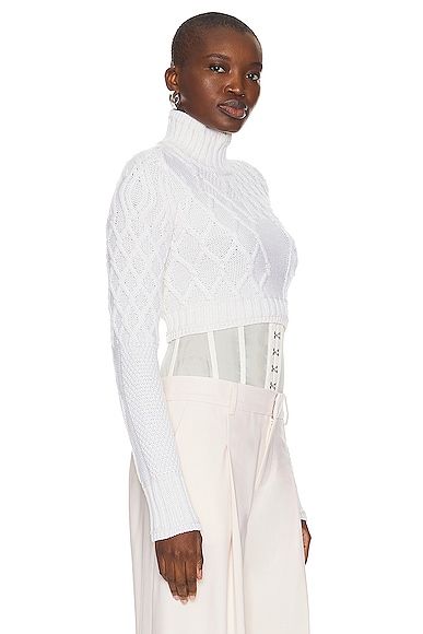 Shop Monse Cropped Cable Sweater In Ivory
