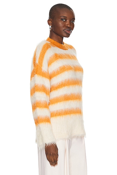 Shop Monse Striped Alpaca Sweater In White & Orange