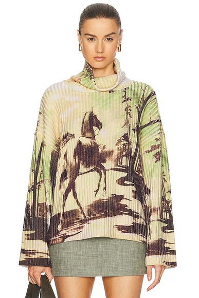 Horse Print Chunky Rib Knit Sweater in Printed Multi