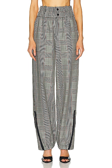 Plaid Double Waistband Zipper Detailed Pant in Black