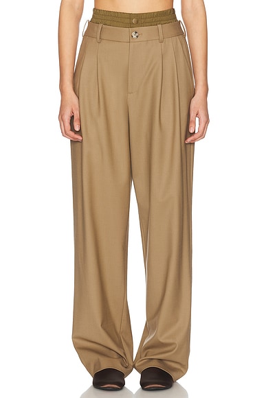 Monse Double Waistband Pant in Dark Khaki