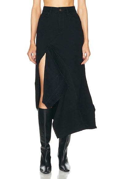 Shop Monse Deconstructed Long Denim Skirt In Black
