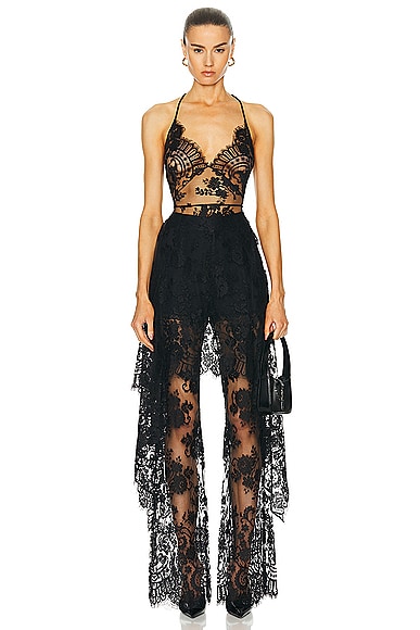 Monse Tie Back Lace Top in Black