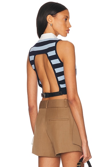 Leather Belt Back Cut-out Sleeveless Knitted Top