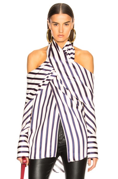 Pinstripe Wrap Neck Top