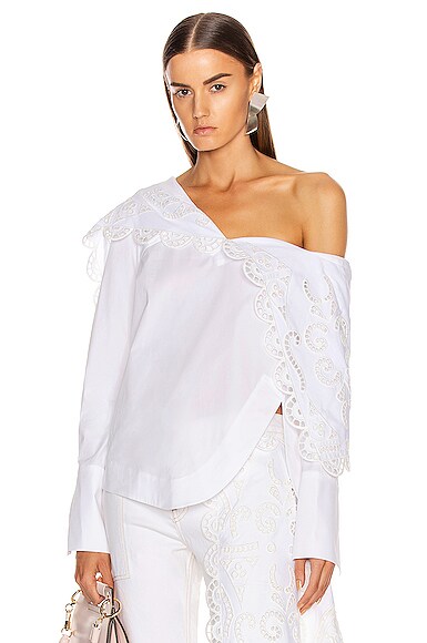 Monse Louise Lace Folded Collar Shirt in White | FWRD