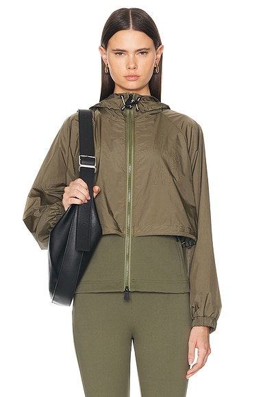 Shop Moncler Zip Up Cardigan In Olive Green