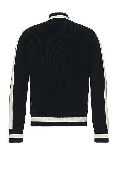 Shop Moncler Zip Sweater Cardigan In Dark Navy Blue