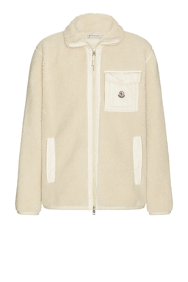 Moncler Fleece Zip Up Cardigan in Light Beige