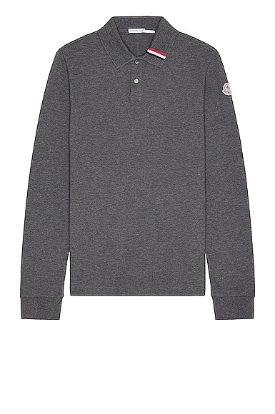 Moncler Long Sleeve Polo in Charcoal
