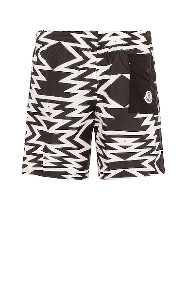 Shop Moncler Swim Trunks In Black & White