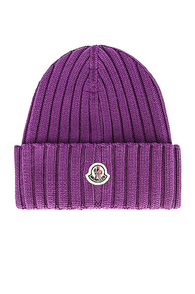 Moncler Ribbed Beanie in Purple