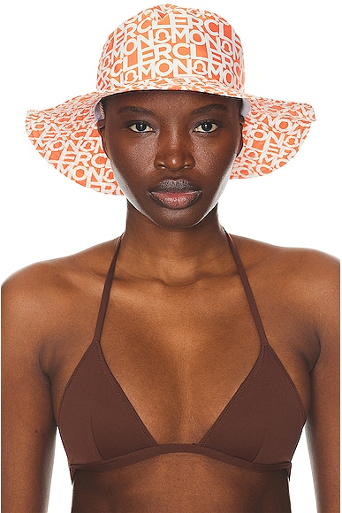 Shop Moncler Logo Print Bucket Hat In Orange