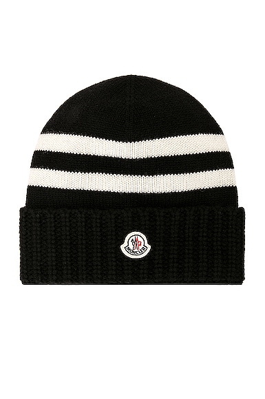 Moncler Striped Beanie in Black White FWRD