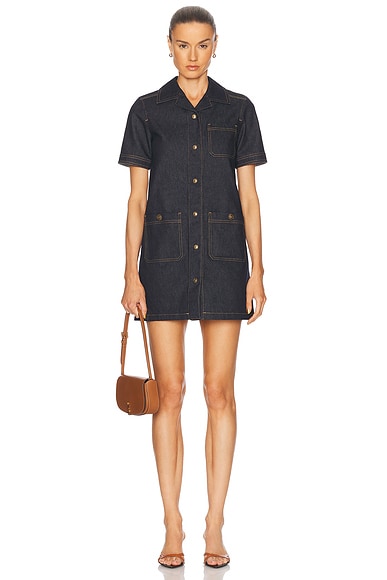 Moncler Button Up Mini Dress in Blue Navy Denim