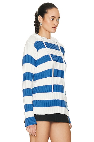 Shop Moncler Striped Hooded Sweater In White & Blue