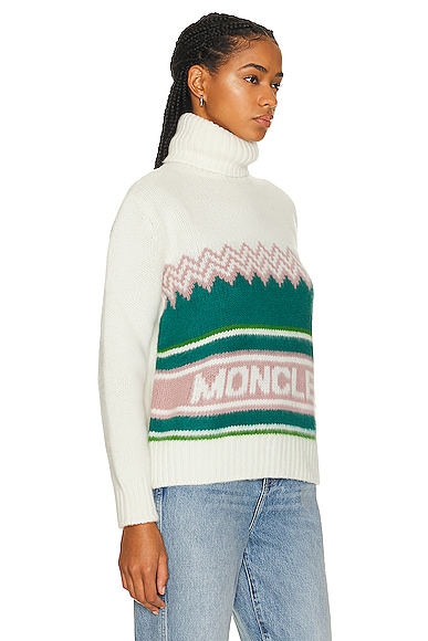 Shop Moncler Turtleneck Sweater In Off White Print