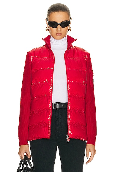 Moncler Zip Up Cardigan in Red