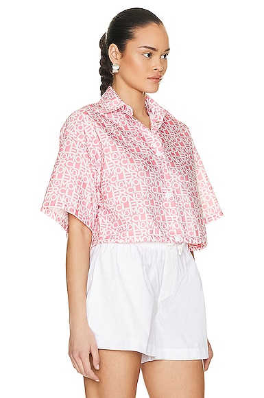 Shop Moncler Cropped Logo Print Short Sleeve Shirt In Pink