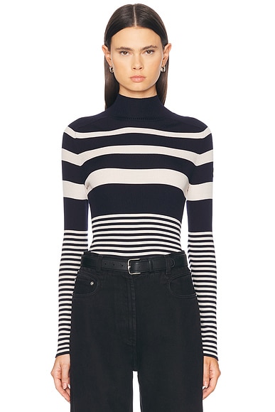 Moncler Long Sleeve Turtleneck Top in White & Blue