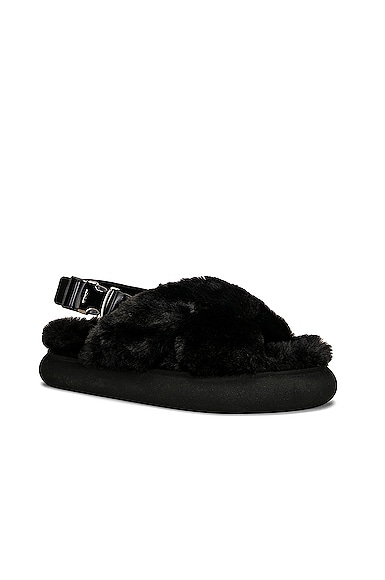 Shop Moncler Solarisse Faux Fur Sandal In Black