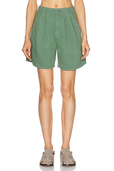 MOTHER The Pleated Chute Prep Short in Hedge Green