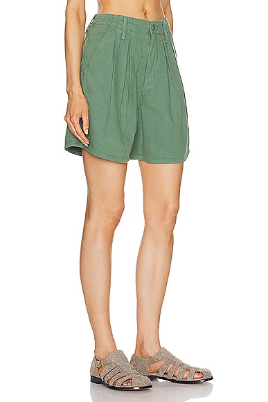 Shop Mother The Pleated Chute Prep Short In Hedge Green