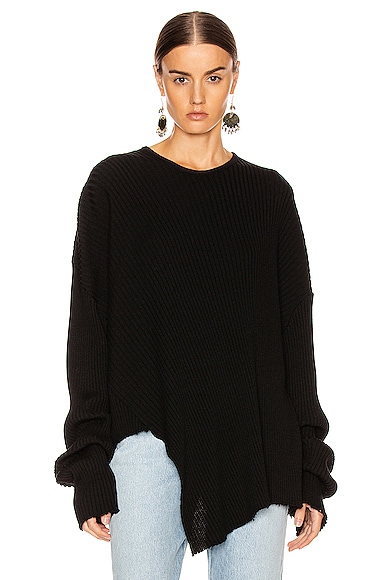 Marques' Almeida Sweaters MARQUES ' ALMEIDA ASYMMETRIC CREW NECK SWEATER IN BLACK