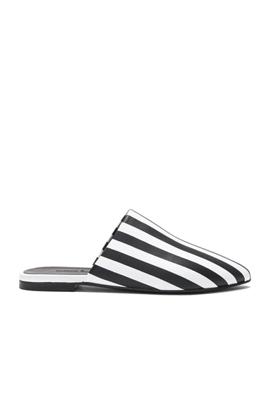 Stripe Leather Flat Pointy Mules