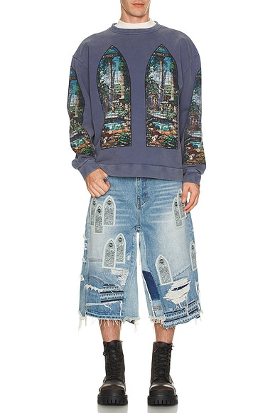 Patched Arch Blowout Denim Short