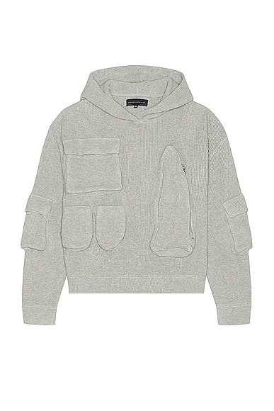 Multi Pocket Hooded Sweatshirt in Light Grey