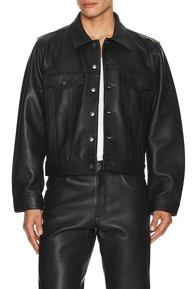 Midnight Rodeo Leather Trucker Jacket in Black