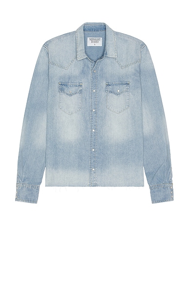 Midnight Rodeo Distressed Denim Shirt in Blue Wash