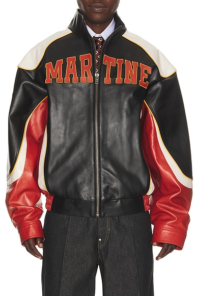 Martine Rose Superbowl Leather Jacket in Black Red