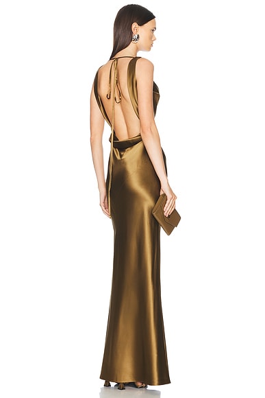 Plunging Back Cowl Dress in Olive