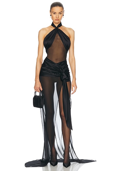 Mirror Palais Bow Wrap Dress in Noir