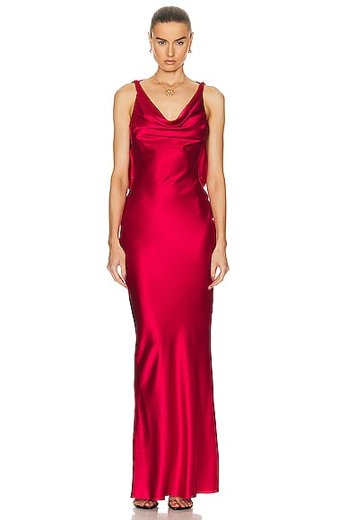 MIRROR PALAIS PLUNGING BACK COWL DRESS