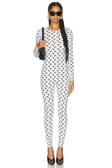 Marine Serre Moon Printed Jersey Catsuit in Optical White