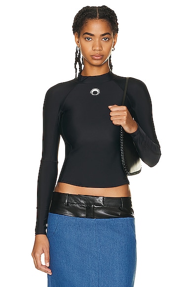 Moon Printed Jersey Second Skin Crewneck Top • Marine Serre