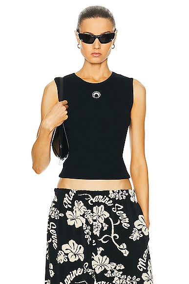 Shop Marine Serre Core Knit Sleeveless Pullover Top In Black