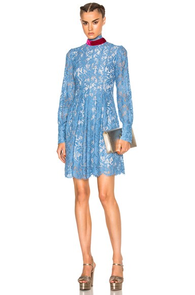 msgm lace dress MSGM Womens V-neck Teal Lace Dress Size IT 44, US 8