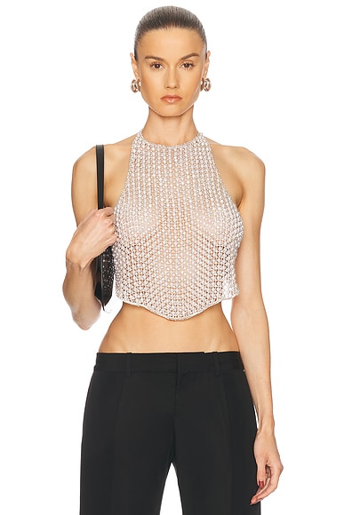 Ganni Metallic Crochet Top in Gold | FWRD