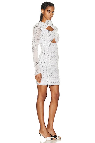 Shop Marianna Senchina Long Sleeve Mini Dress In White & Black Polka Dot